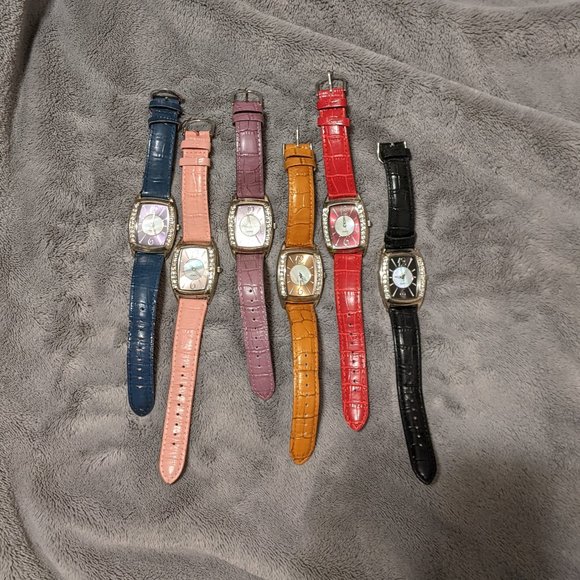 Retro Quartz Birthstone Watch Leather Band Black Pink Red Purple Yellow Blue - Picture 1 of 14